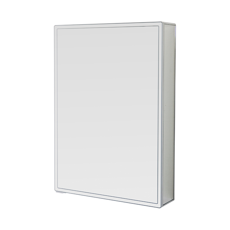 Eintüriger intelligenter Badezimmerspiegelschrank mit LED-hintergrundbeleuchtetem Schminkspiegel Eintüriger intelligenter Badezimmerspiegelschrank mit LED-hintergrundbeleuchtetem Schminkspiegel
