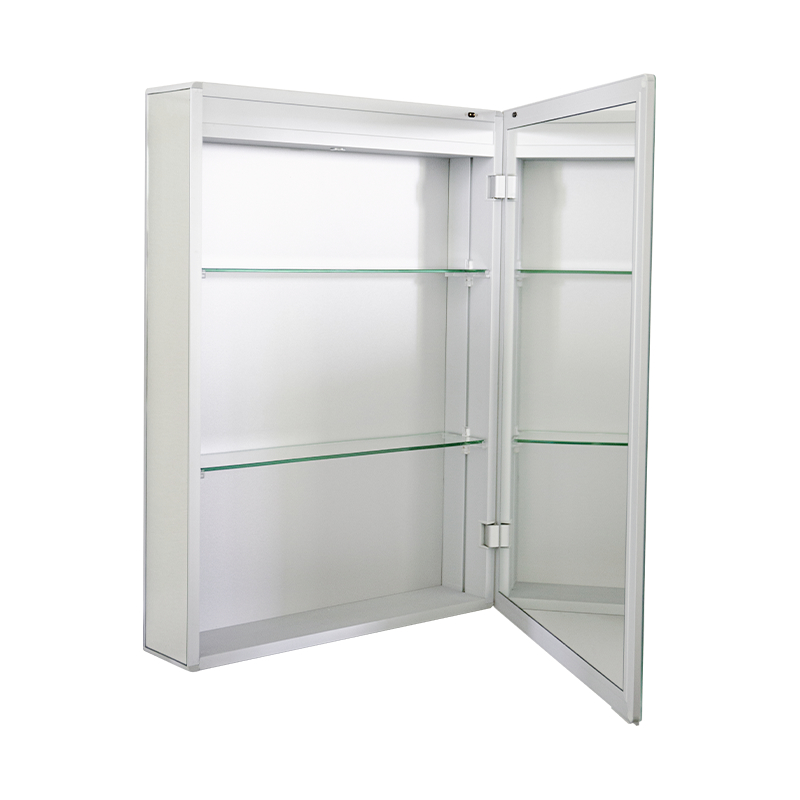 Eintüriger LED-Badezimmerspiegelschrank mit beschlagfreiem Schminkspiegel Eintüriger LED-Badezimmerspiegelschrank mit beschlagfreiem Schminkspiegel